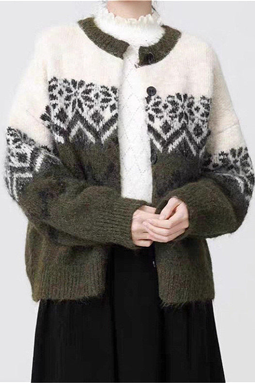 Retro Nordic Snowflake Knit Fair Isle Cardigan