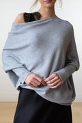 Draped Off Shoulder Long Sleeve Knit Sweater