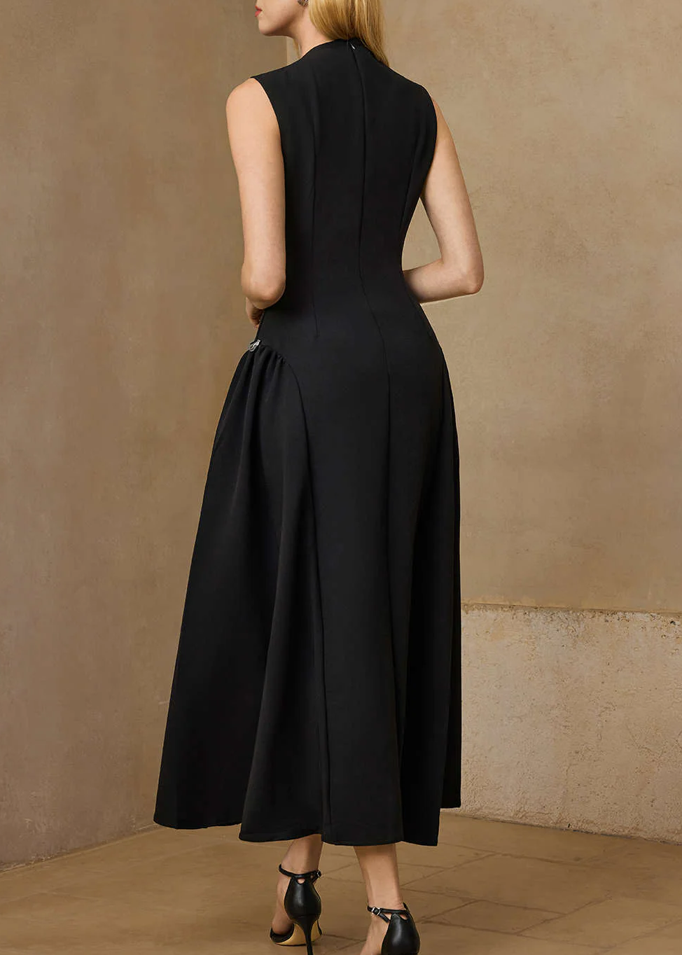 Black Cap Sleeve Draped Maxi Dress