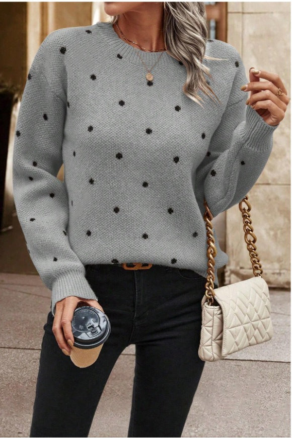 Textured Dot Crew Neck Pullover Knit Sweater