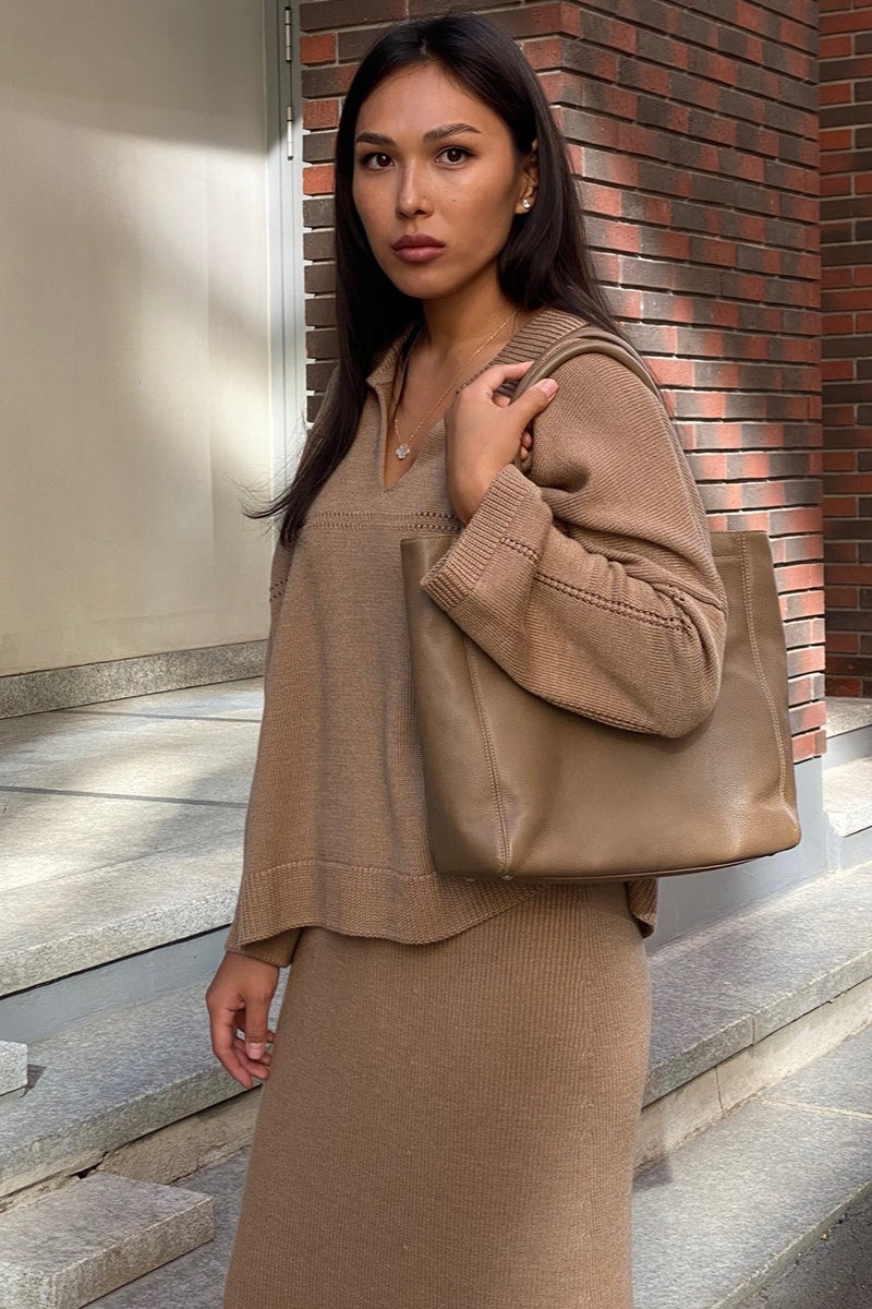 V Neck Sweater Midi Skirt Knit Set
