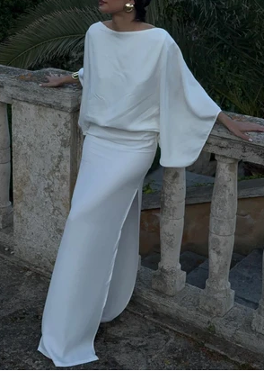 White Cape Sleeve High-Slit Maxi Dress