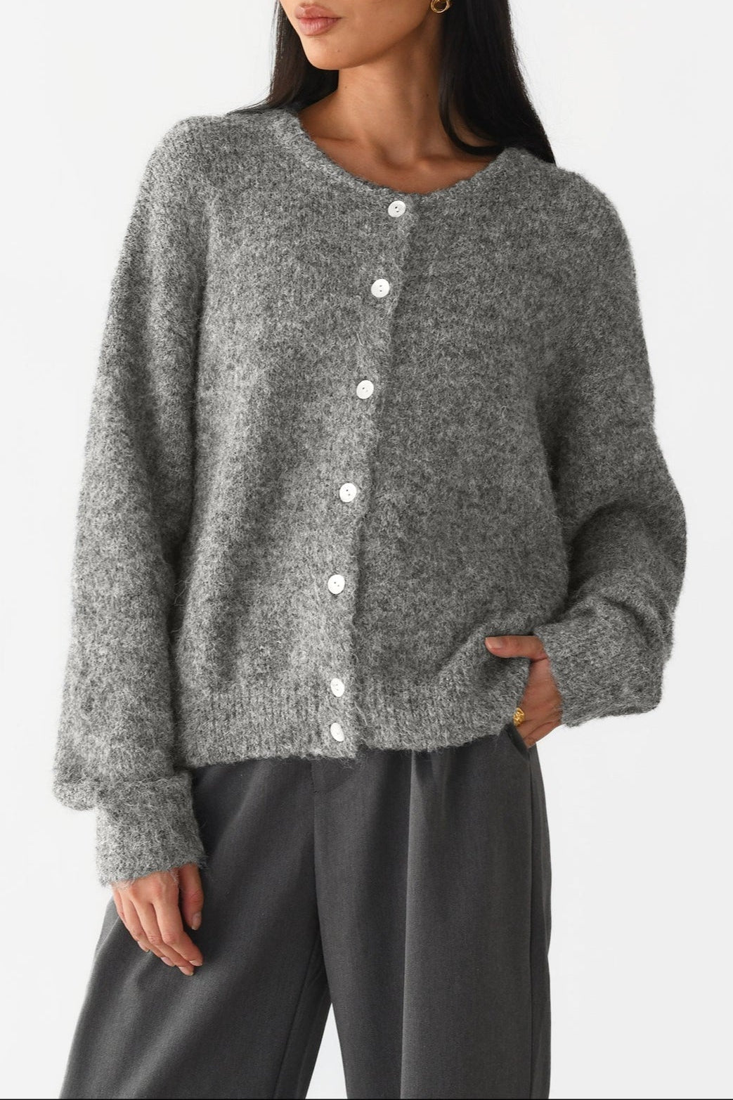 Solid Color Wool Blend Cardigan