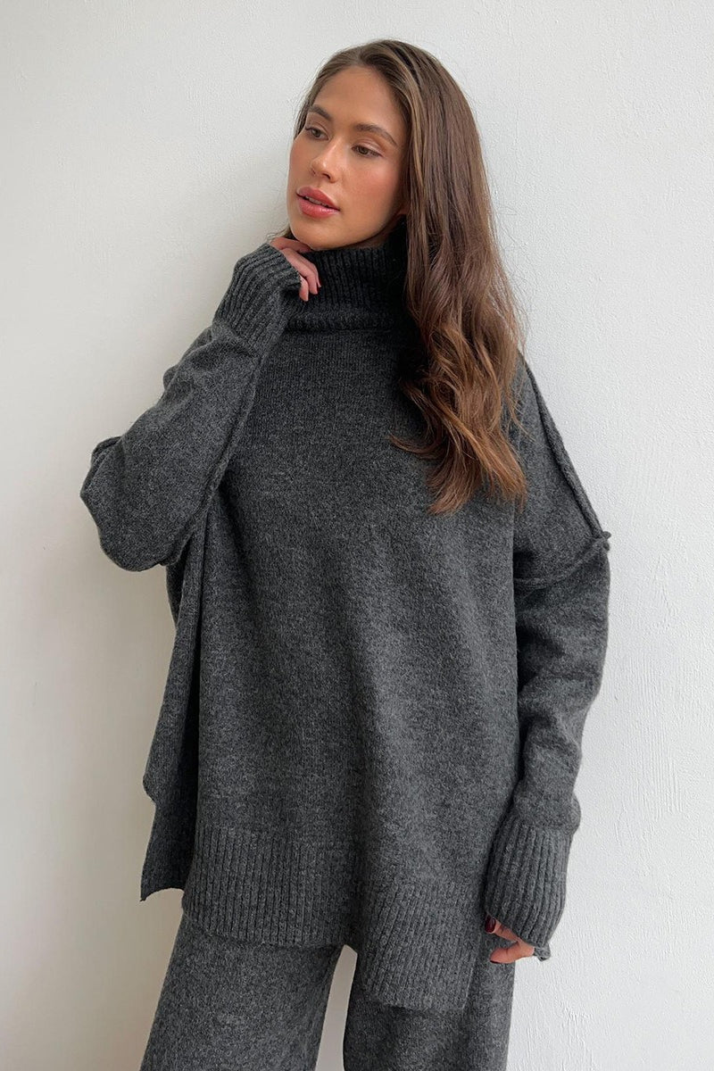 Oversized Turtleneck Sweater Wide Leg Pants Set