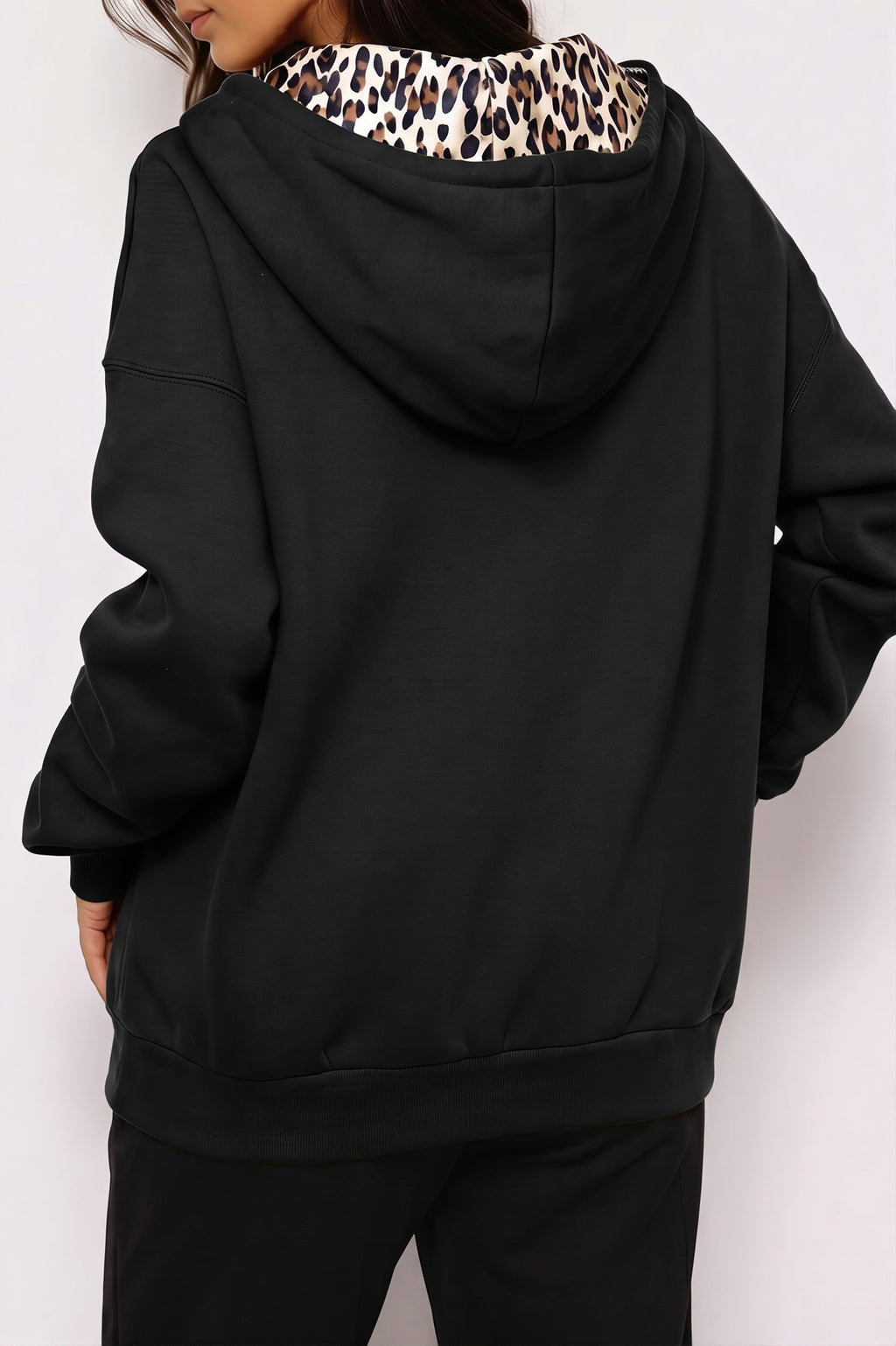 Leopard Lined Oversized Zip Hoodie