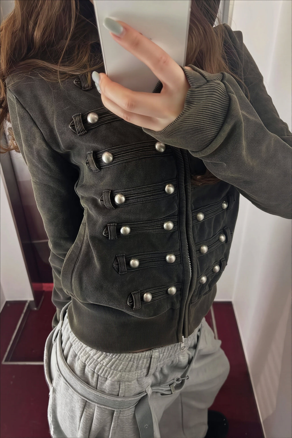 Studded Corset Detail Fitted Zip Hoodie