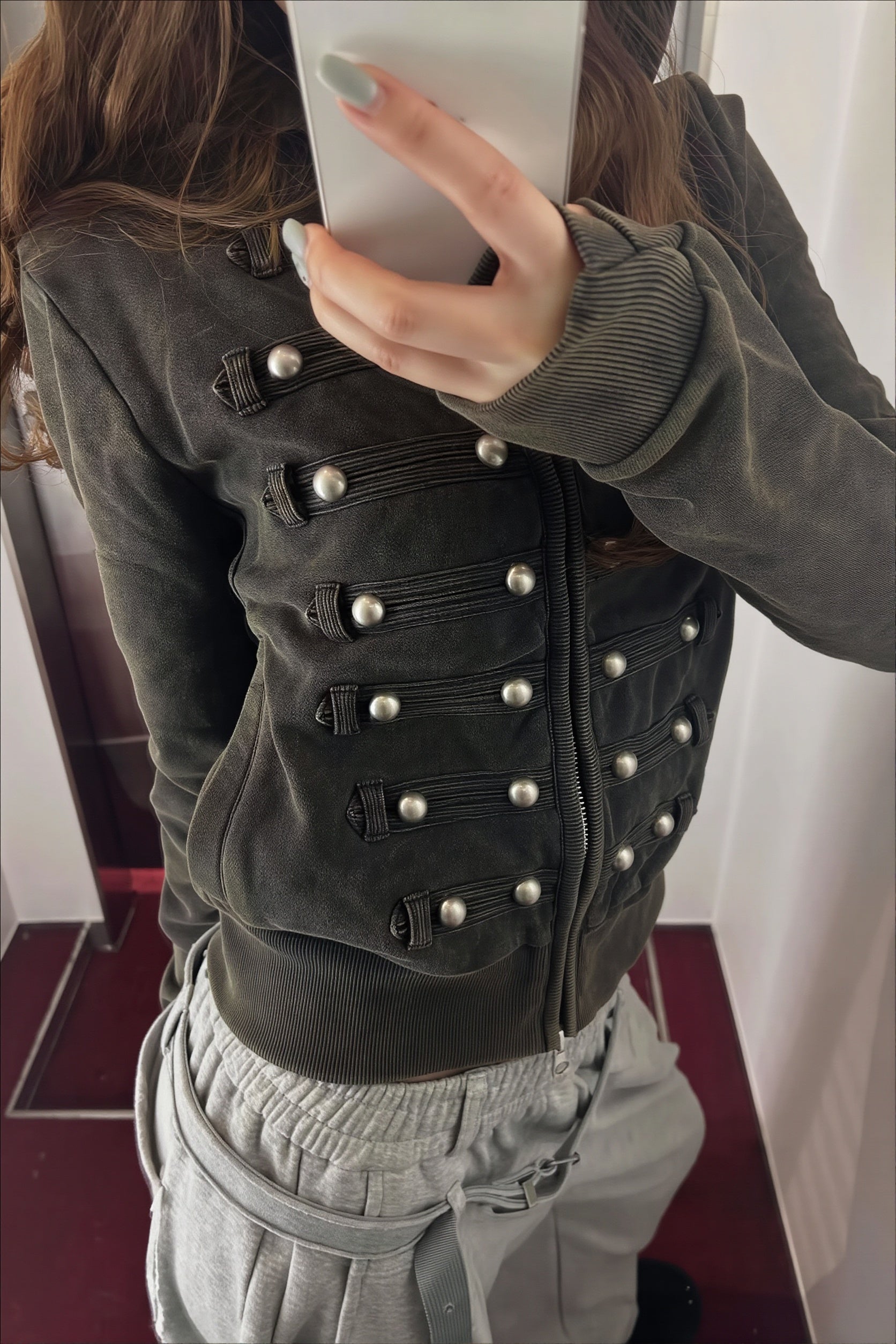 Studded Corset Detail Fitted Zip Hoodie