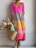Women's Vintage Gradient  Art Print Linen Pocket Tunic Dress