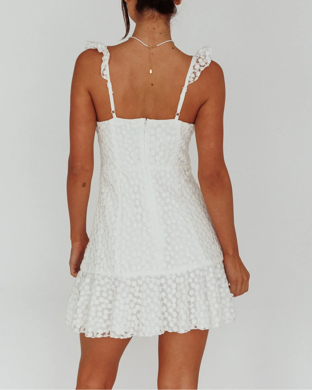Shenay Ruffle Strap Embroidered Mini Dress White
