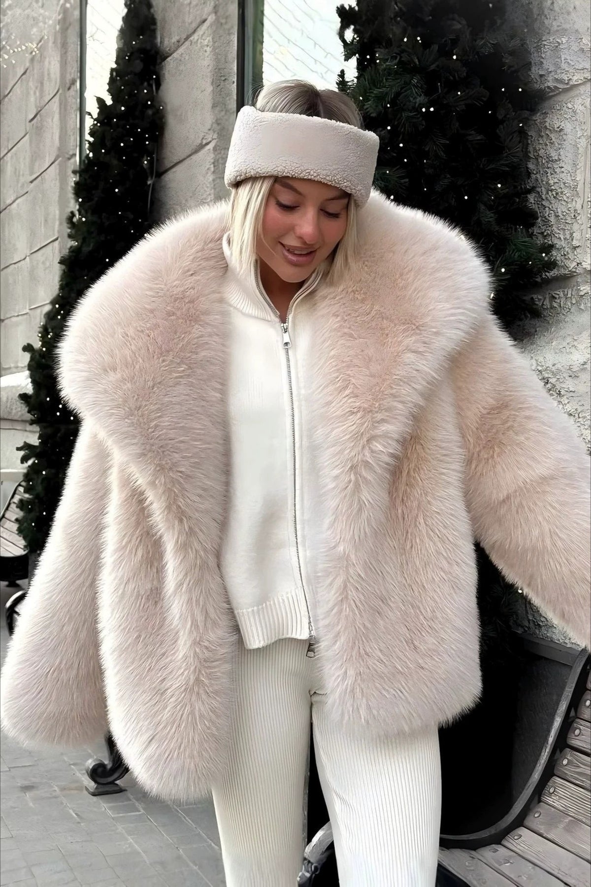 Oversized Shawl Collar Faux Fur Coat