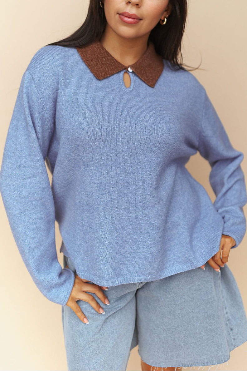 Colbie Polo Sweater in Dusty Blue