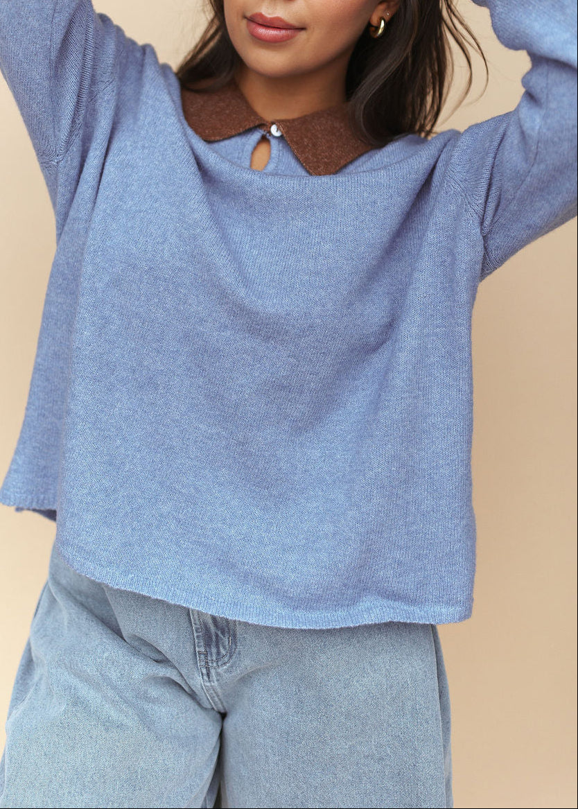 Colbie Polo Sweater in Dusty Blue