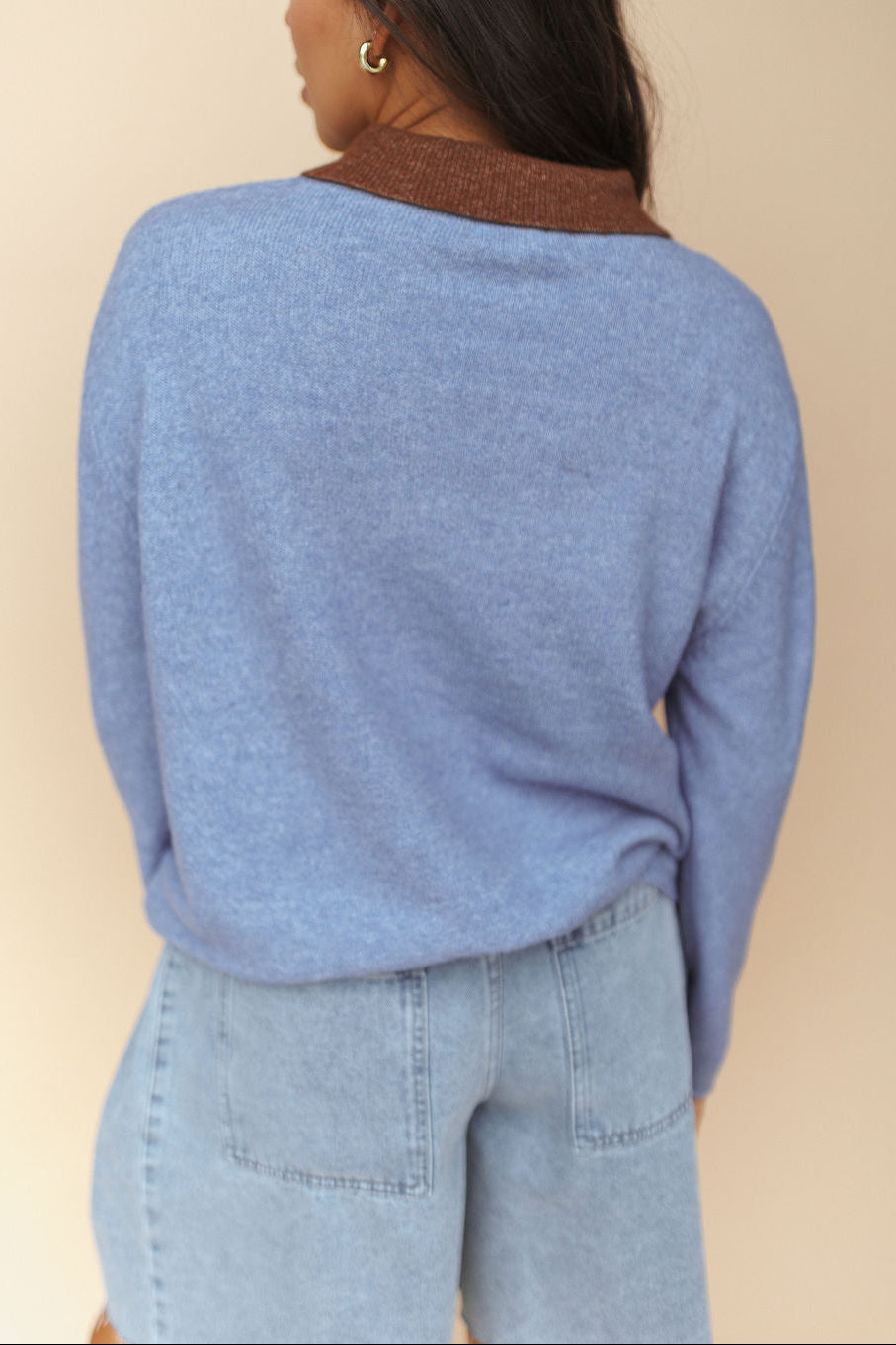 Colbie Polo Sweater in Dusty Blue