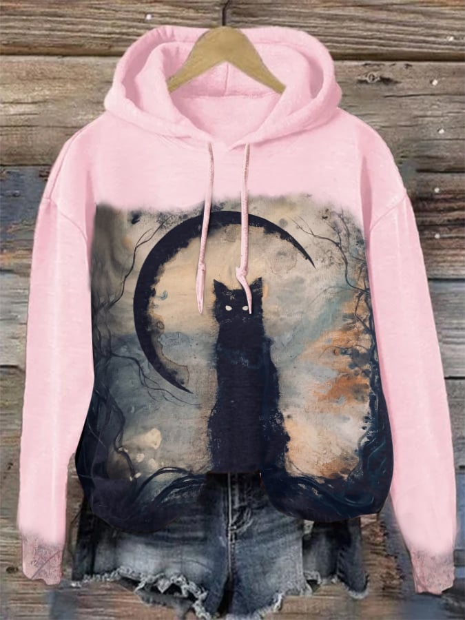 Halloween Vintage Cat Drawstring Sweatshirt
