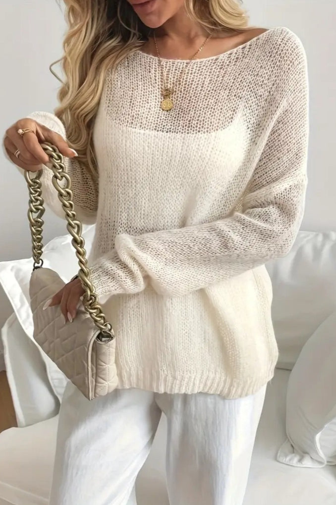 Sheer Wide Neck Open Knit Sweater