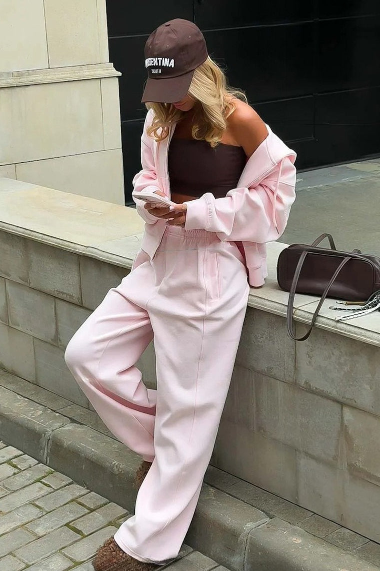 Zip Sweatshirt Wide Leg Pants Set