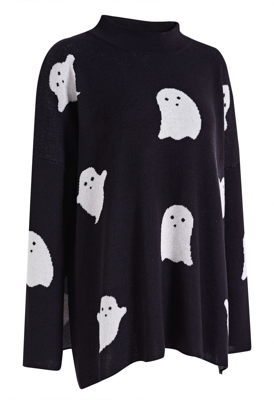 Ghost Jacquard Mock Neck Oversized Knit Sweater