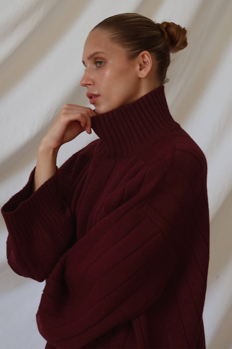 Ribbed Turtleneck Sweater Wide Leg Pants Set