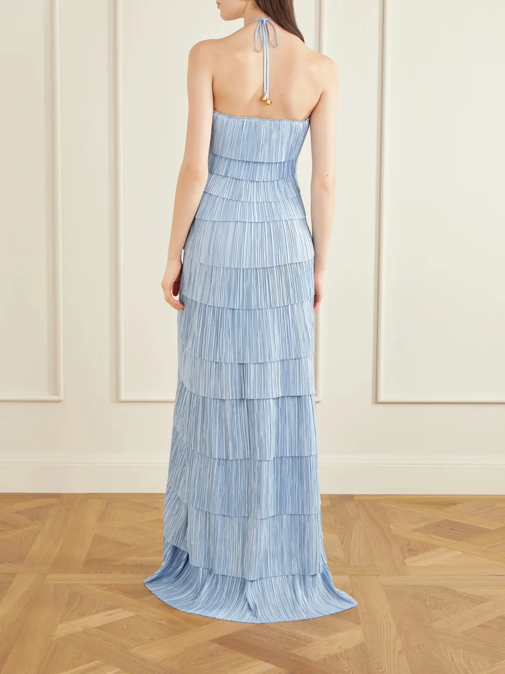 Ethereal Skies Tiered Halter Maxi Dress