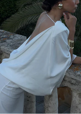 White Cape Sleeve High-Slit Maxi Dress