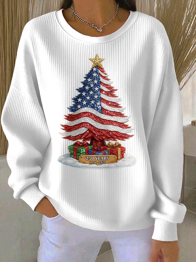 Retro Patriotic Christmas US 250 Years 1776–2026 Print Sweatshirt