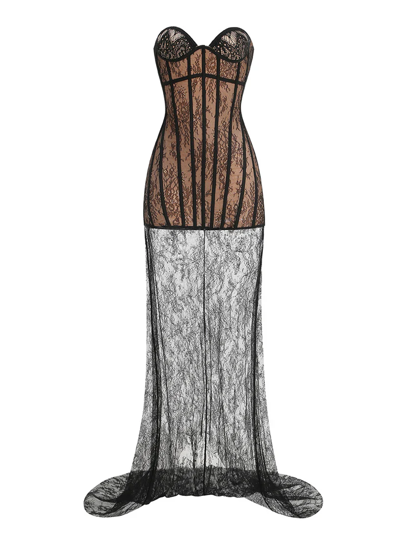 Sexy Lace Tube Top Slightly See-through Waist Hip Dress