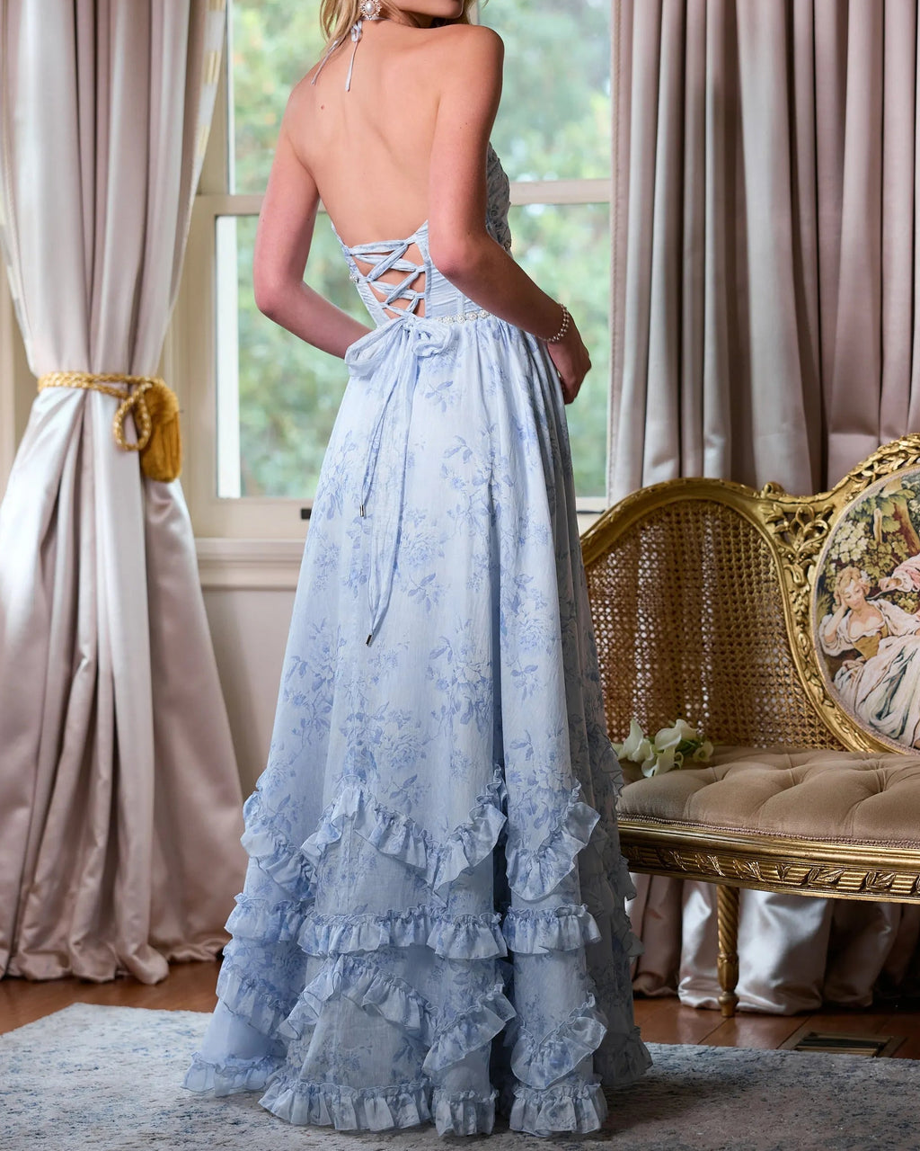 The Scarlette Dress in Blue Tapestry Rose