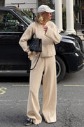 Collared Cardigan Wide Leg Pants Knit Set