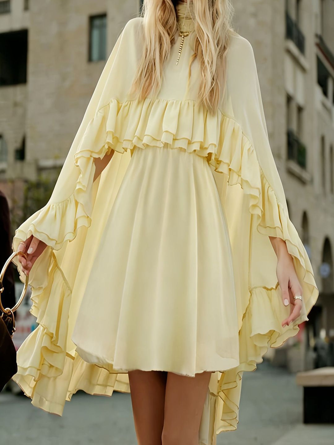 Elegant Chiffon Dress Fashion Inner Match Strap Two-Piece Set