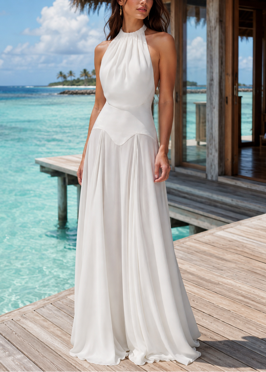 Halter Gathered Waist Maxi Dress