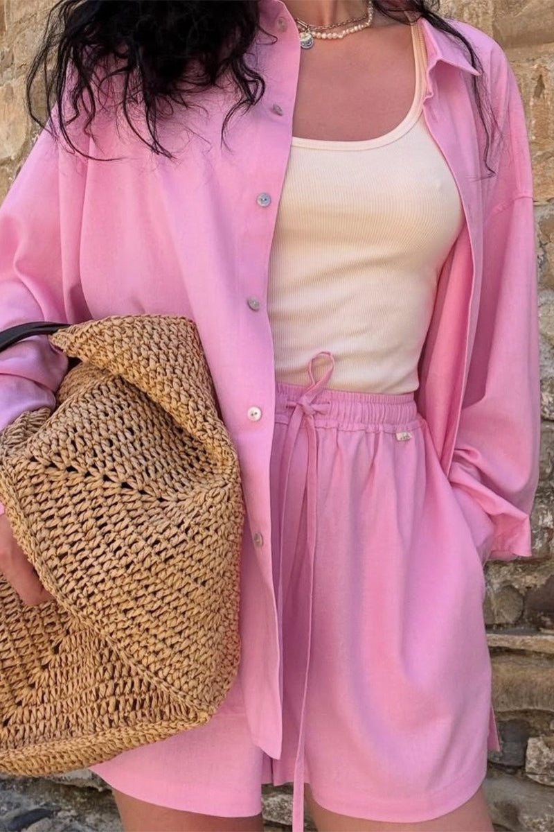 Relaxed Button Shirt Shorts Set