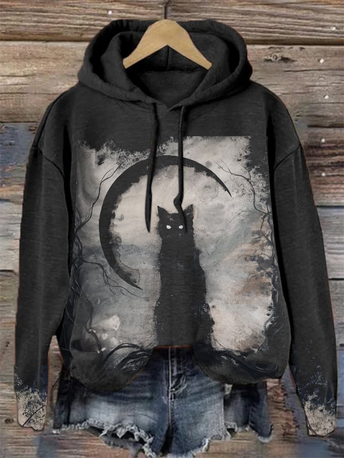 Halloween Vintage Cat Drawstring Sweatshirt