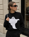 Big Ghost Intarsia Crew Neck Knit Sweater