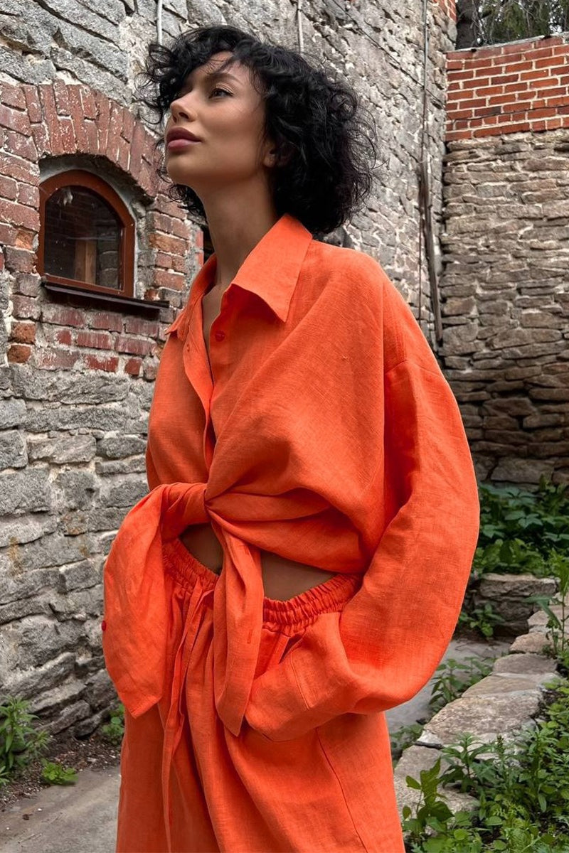 Oversized Cotton Shirt Wide Leg Pants Set