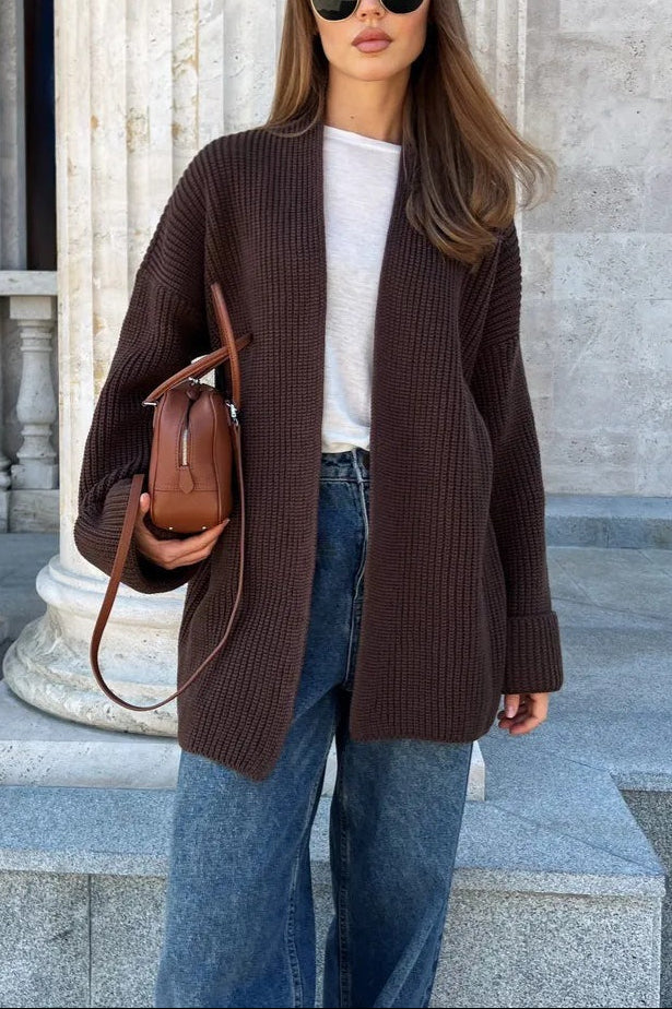 Relaxed Cozy Tie Waist Knit Cardigan