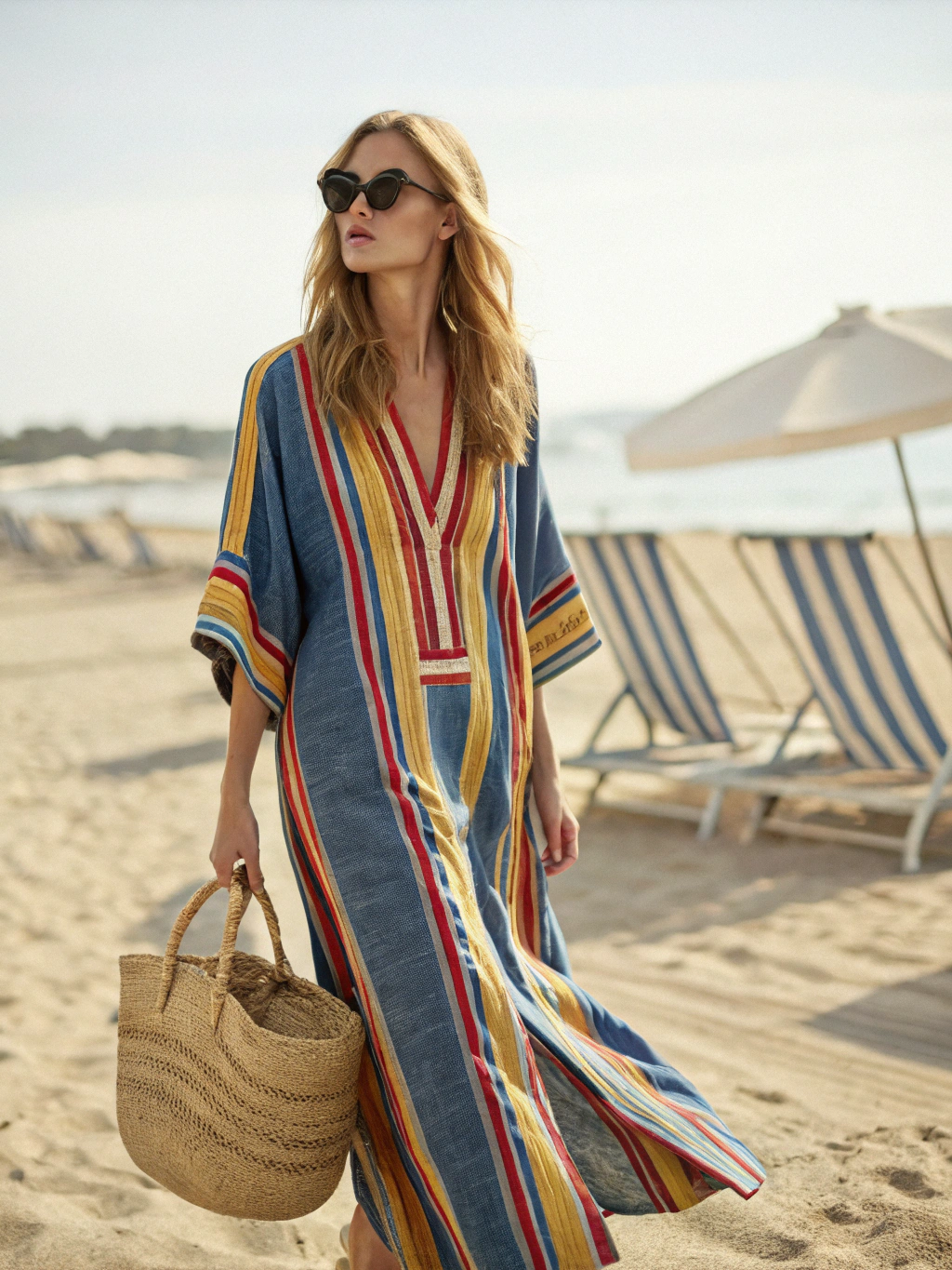 Contton & Linen Long Sleeve Kaftan Maxi Dress