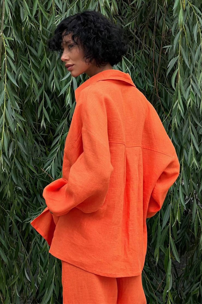 Oversized Cotton Shirt Wide Leg Pants Set