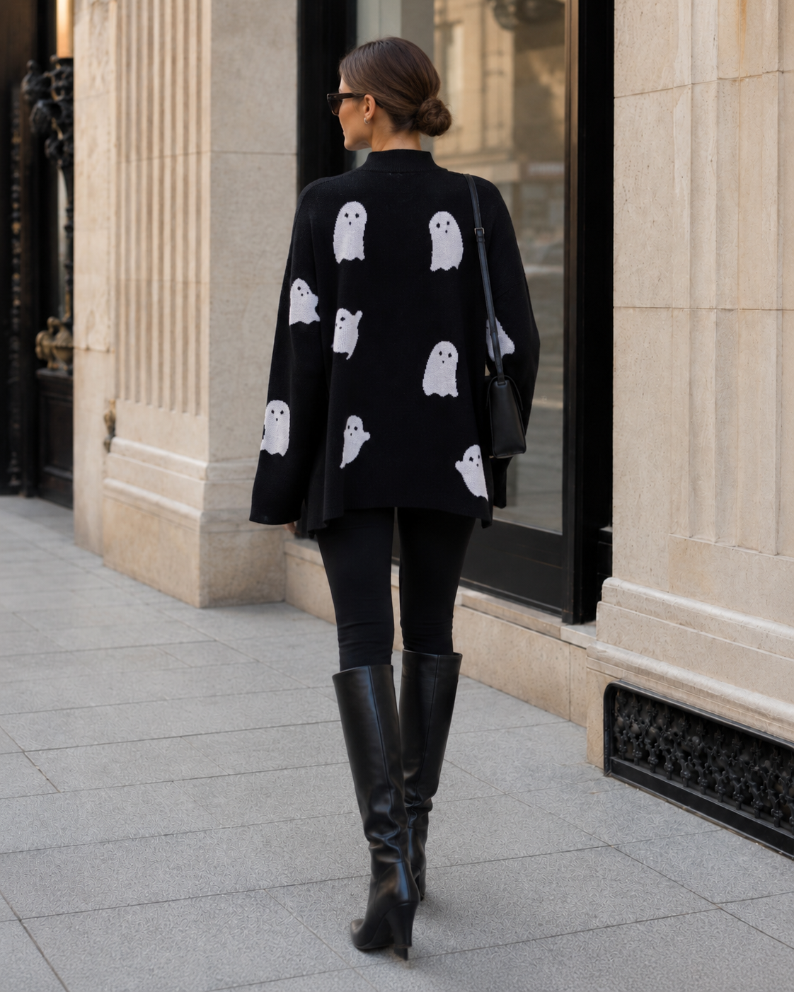 Ghost Jacquard Mock Neck Oversized Knit Sweater