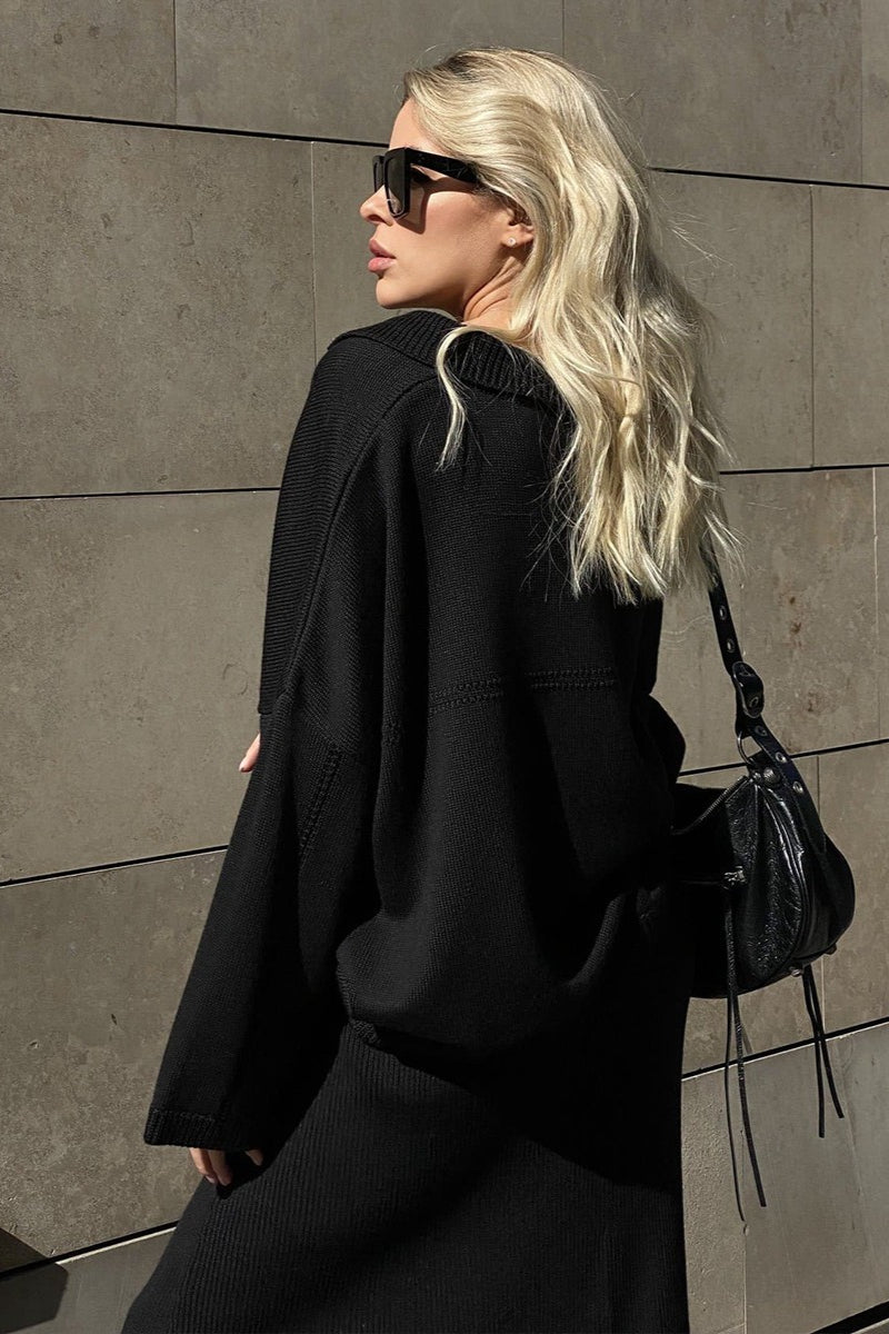 V Neck Sweater Midi Skirt Knit Set