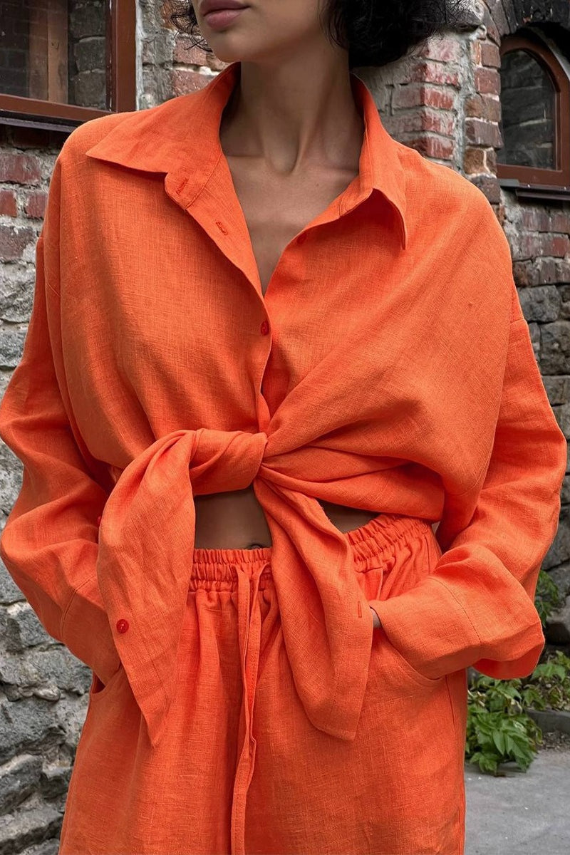 Oversized Cotton Shirt Wide Leg Pants Set