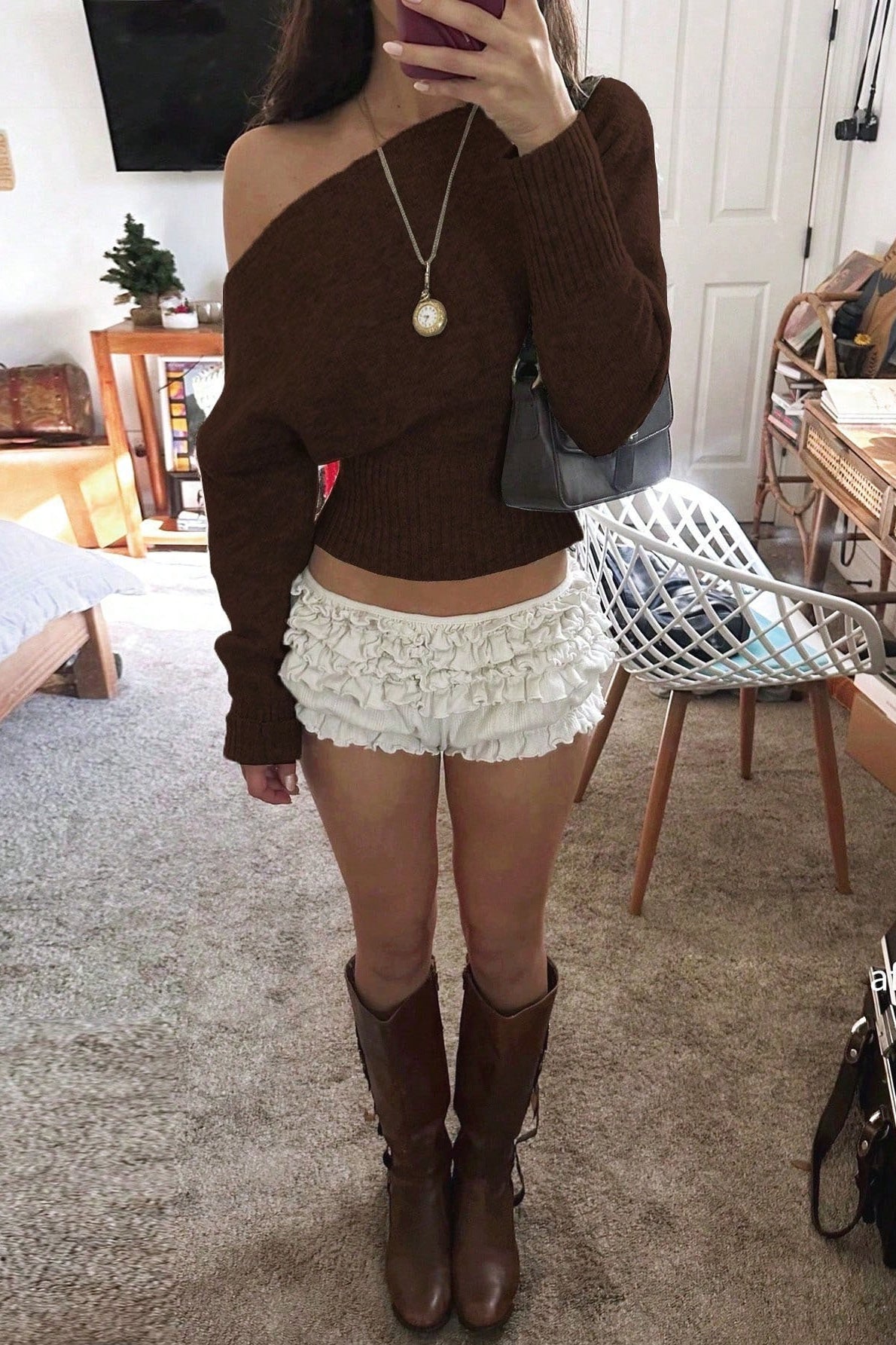 Off Shoulder Cropped Sweater