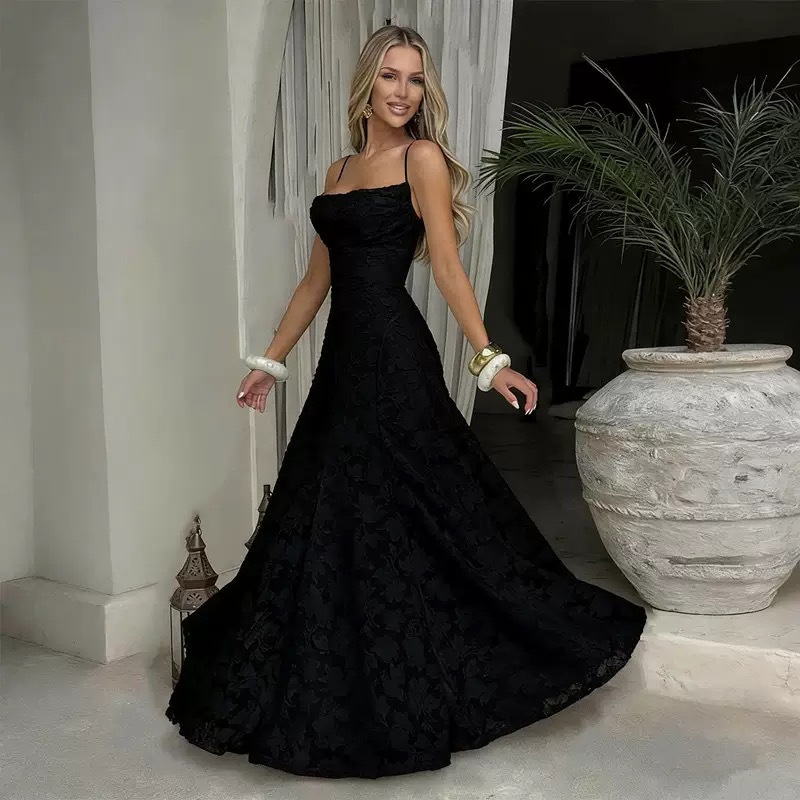 Thin straps jarquard maxi dress