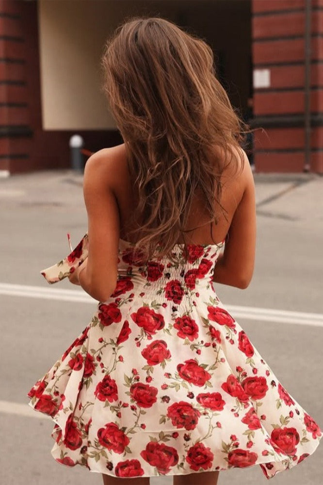Printed Halter Backless Slim Mini Dress