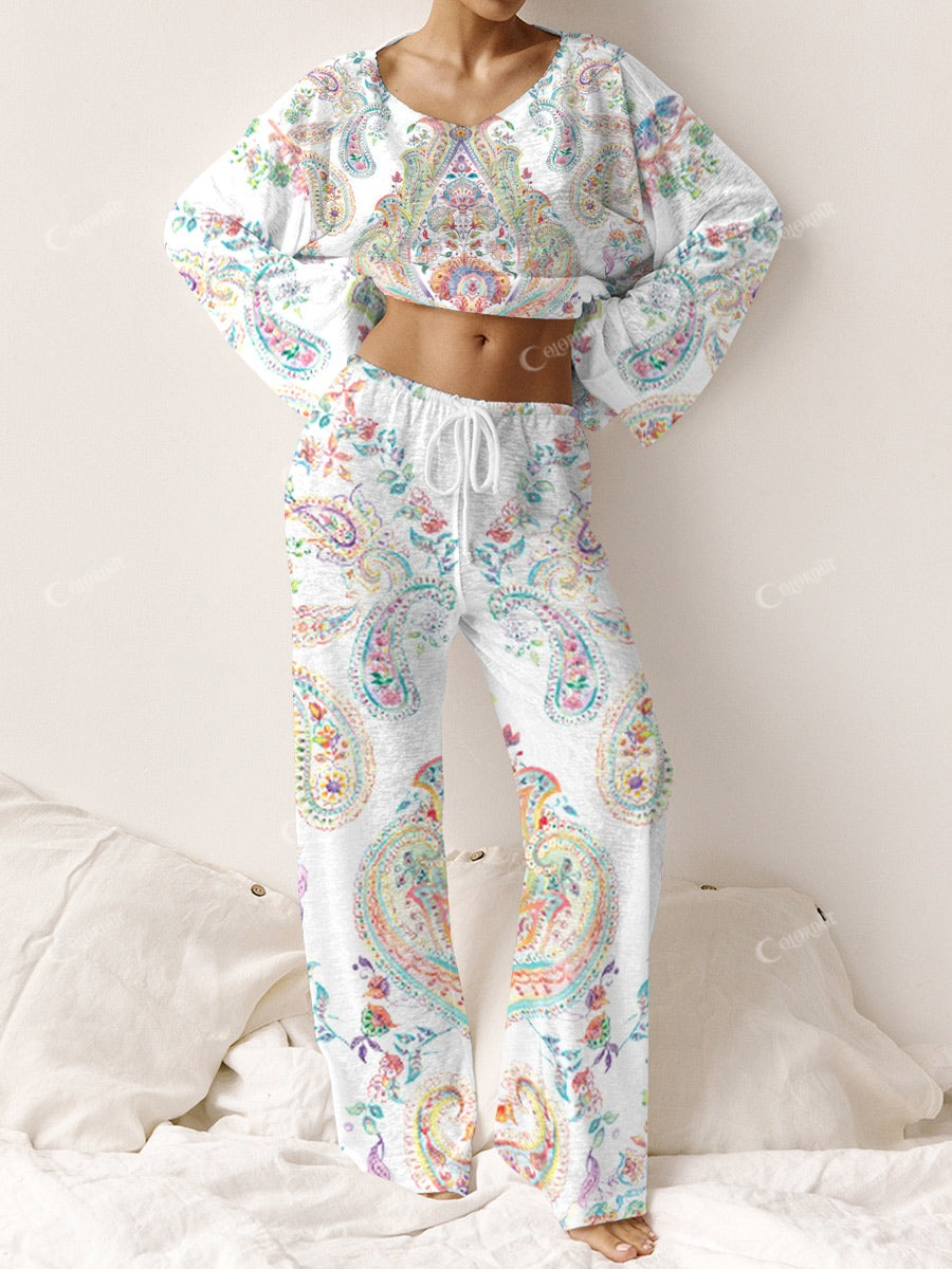 Women's Bohemian Colorful Long Sleeve Pajama Set