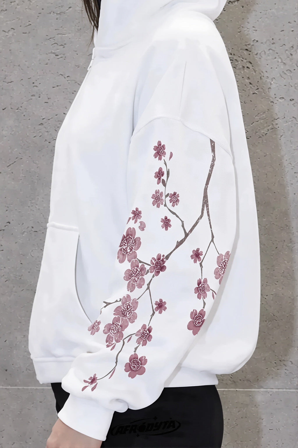 White Cherry Blossom Sleeve Hoodie