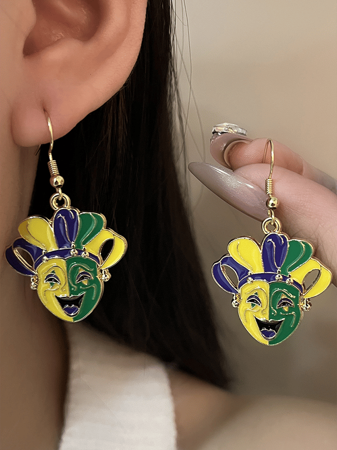 Carnival Creative Cartoon Smiling Face Theater Mask Ear Hook Dripping Oil Clown Earrings