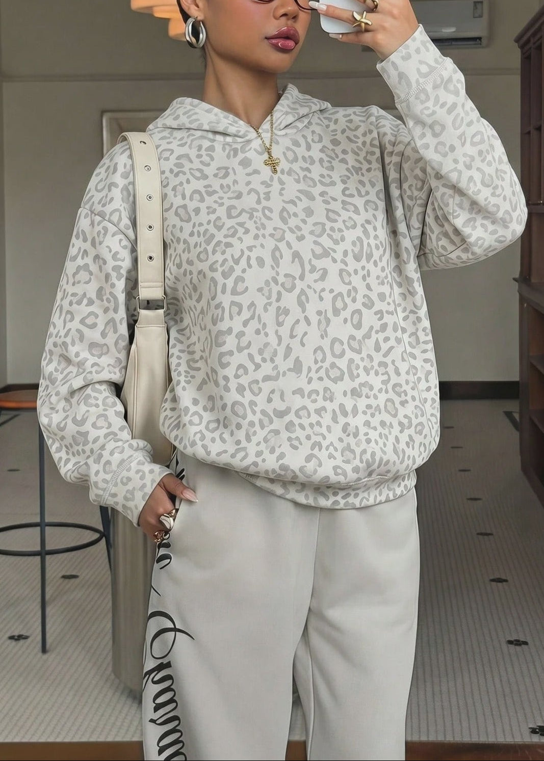 Leopard Print Pullover Street Hoodie