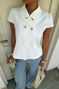 Double Button Peter Pan Collar Blouse