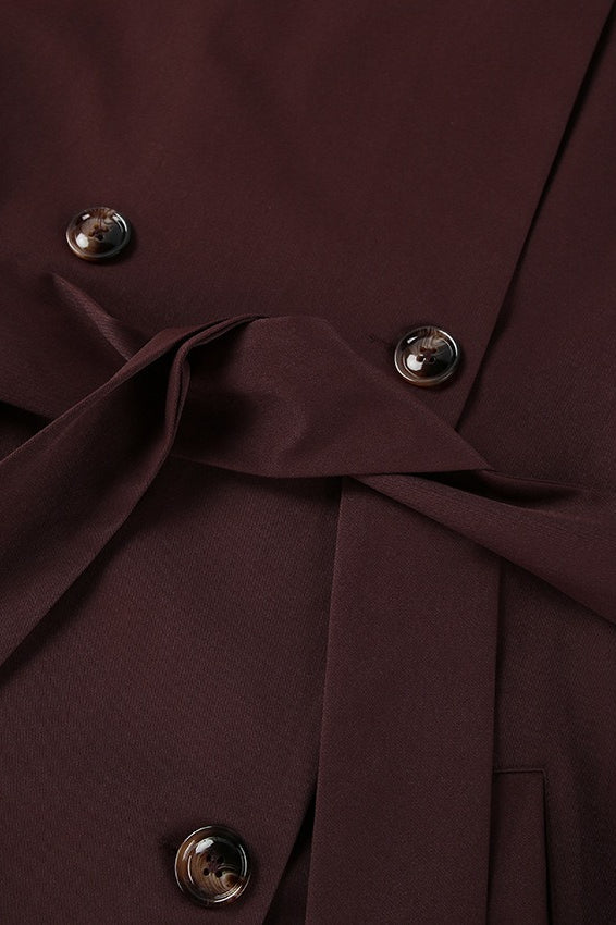 Shoulder Tie High Neck Belted Trench Coat