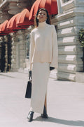 Relaxed Knit Sweater Slit Maxi Skirt Set